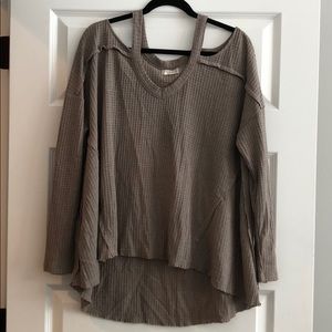 Off the Shoulder Taupe thermal shirt